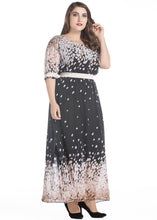 Load image into Gallery viewer, Handmade Black O-Neck Print Patchwork Chiffon Long Dress Summer