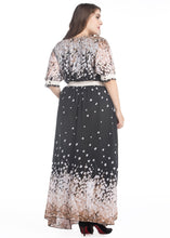 Load image into Gallery viewer, Handmade Black O-Neck Print Patchwork Chiffon Long Dress Summer