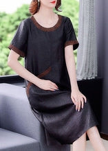 Load image into Gallery viewer, Handmade Black Oversized Patchwork Wrinkled Silk Long Dress Summer