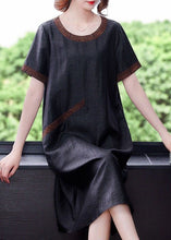 Load image into Gallery viewer, Handmade Black Oversized Patchwork Wrinkled Silk Long Dress Summer