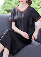 Handmade Black Oversized Patchwork Wrinkled Silk Long Dress Summer