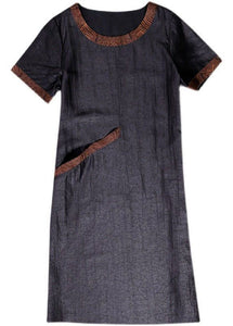 Handmade Black Oversized Patchwork Wrinkled Silk Long Dress Summer