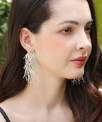 Handmade Blue Nail Bead Tassel Drop Earrings