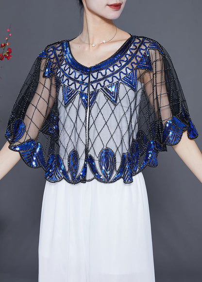 Handmade Blue Sequins Oversized Tulle Smock Summer