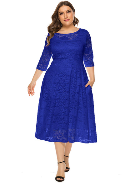 Handmade Green O-Neck Patchwork Lace Long Dress Short Sleeve