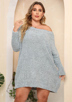 Handmade Light Grey Slash Neck Cozy Knit Sweater Long Sleeve