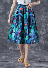 Load image into Gallery viewer, Handmade Peacock Blue High Waist Print Skirt Summer