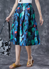 Load image into Gallery viewer, Handmade Peacock Blue High Waist Print Skirt Summer