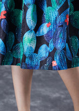 Load image into Gallery viewer, Handmade Peacock Blue High Waist Print Skirt Summer