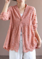 Handmade Pink Patchwork Lace Cardigans Tops Spring