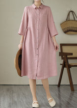 Load image into Gallery viewer, Handmade Pink Peter Pan Collar Patchwork Linen Dresses Summer