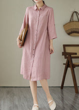 Load image into Gallery viewer, Handmade Pink Peter Pan Collar Patchwork Linen Dresses Summer