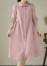 Load image into Gallery viewer, Handmade Pink Peter Pan Collar Patchwork Linen Dresses Summer