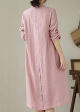Load image into Gallery viewer, Handmade Pink Peter Pan Collar Patchwork Linen Dresses Summer