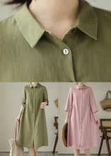 Load image into Gallery viewer, Handmade Pink Peter Pan Collar Patchwork Linen Dresses Summer