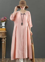 Handmade Pink Tunic Top O Neck Patchwork Maxi Spring Dresses
