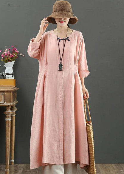 Handmade Pink Tunic Top O Neck Patchwork Maxi Spring Dresses