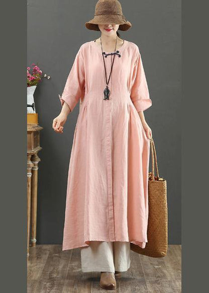 Handmade Pink Tunic Top O Neck Patchwork Maxi Spring Dresses