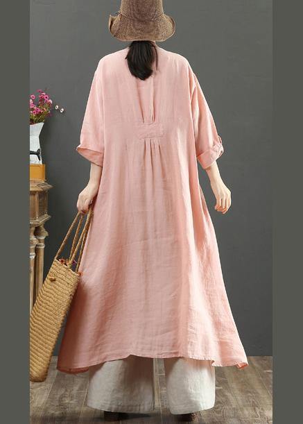 Handmade Pink Tunic Top O Neck Patchwork Maxi Spring Dresses