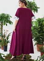 Handmade Purple V Neck Print Patchwork Chiffon Dresses Summer