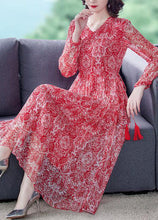 Load image into Gallery viewer, Handmade Red Cinched Print Silk Long Dress Spring