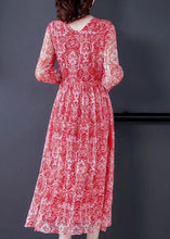 Load image into Gallery viewer, Handmade Red Cinched Print Silk Long Dress Spring