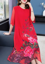 Load image into Gallery viewer, Handmade Red O Neck Floral Patchwork Chiffon Dress Summer