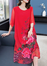 Load image into Gallery viewer, Handmade Red O Neck Floral Patchwork Chiffon Dress Summer