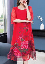 Load image into Gallery viewer, Handmade Red O Neck Floral Patchwork Chiffon Dress Summer