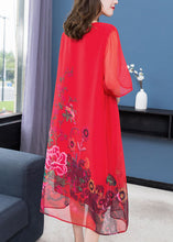 Load image into Gallery viewer, Handmade Red O Neck Floral Patchwork Chiffon Dress Summer