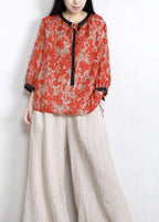 Handmade Red Print Side Open Top Linen