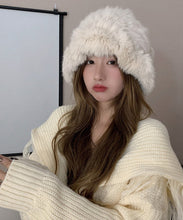 Load image into Gallery viewer, Handmade White Knit Faux Fur Solid Bonnie Hat