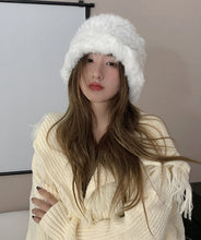 Load image into Gallery viewer, Handmade White Knit Faux Fur Solid Bonnie Hat