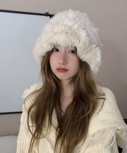 Load image into Gallery viewer, Handmade White Knit Faux Fur Solid Bonnie Hat