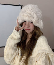 Load image into Gallery viewer, Handmade White Knit Faux Fur Solid Bonnie Hat