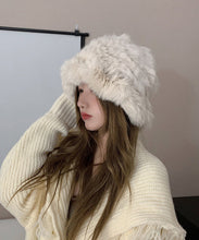 Load image into Gallery viewer, Handmade White Knit Faux Fur Solid Bonnie Hat