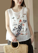 Load image into Gallery viewer, Handmade White O Neck Embroideried Patchwork Linen Tops Summer