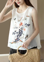 Load image into Gallery viewer, Handmade White O Neck Embroideried Patchwork Linen Tops Summer