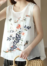 Load image into Gallery viewer, Handmade White O Neck Embroideried Patchwork Linen Tops Summer