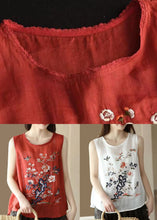 Load image into Gallery viewer, Handmade White O Neck Embroideried Patchwork Linen Tops Summer
