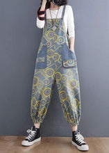 Load image into Gallery viewer, Handmade Yellow Print Denim Spaghetti Strap Jumpsuits Spring