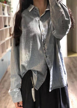 Load image into Gallery viewer, Handmade denim blue linen box top lapel collar Plus Size Clothing fall top
