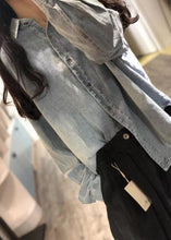 Load image into Gallery viewer, Handmade denim blue linen box top lapel collar Plus Size Clothing fall top