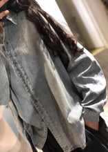Load image into Gallery viewer, Handmade denim blue linen box top lapel collar Plus Size Clothing fall top