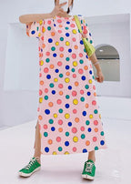 Handmade o neck clothes Women Neckline pink Smiley print Plus Size Dresses