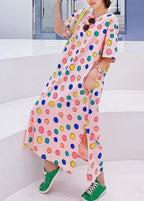 Handmade o neck clothes Women Neckline pink Smiley print Plus Size Dresses