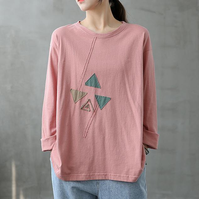 Handmade o neck patchwork clothes Fabrics pink blouses