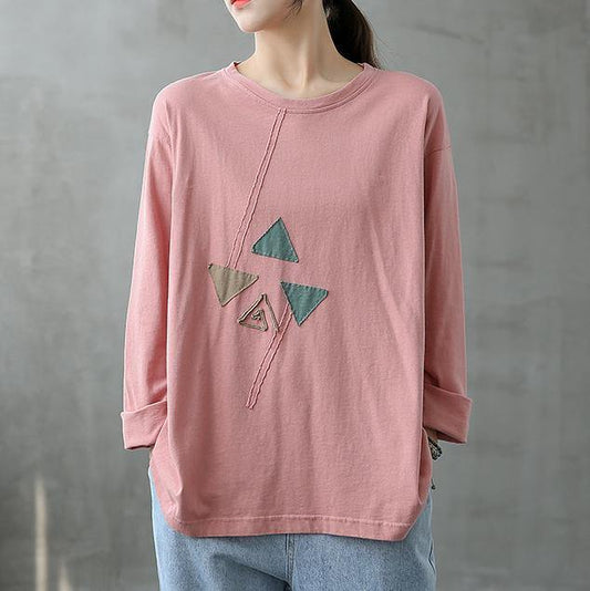 Handmade o neck patchwork clothes Fabrics pink blouses