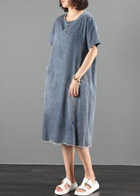 Load image into Gallery viewer, Handmade o neck pockets Wardrobes Fabrics denim blue Dresses