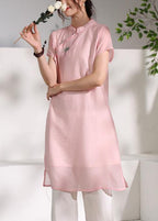 Handmade pink stand collar embroidery Dress